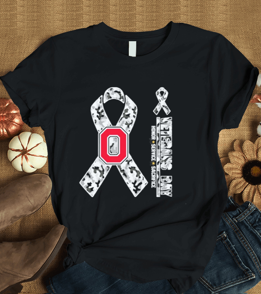 Ohio State Buckeyes Veterans Day 2026 Honor Service Sacrifice Camo Ribbon T-Shirt