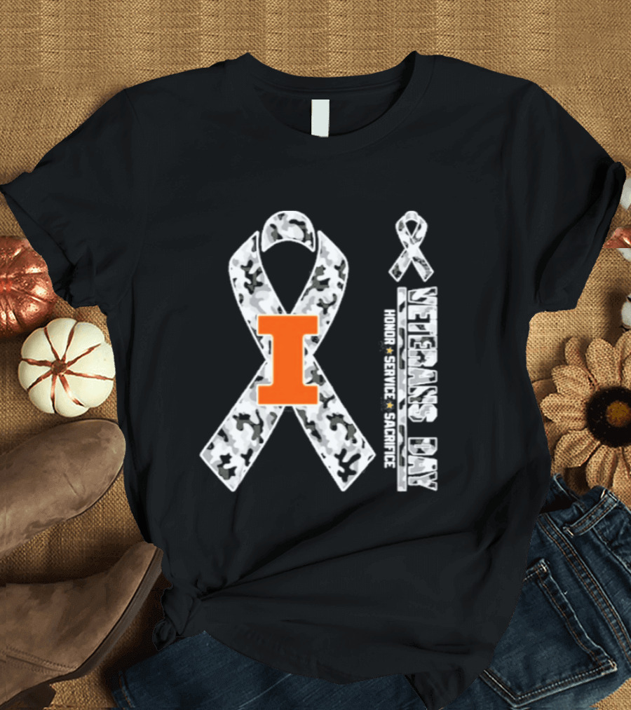 Illinois Fighting Illini Veterans Day 2026 Honor Service Sacrifice Camouflage Ribbon T-Shirt