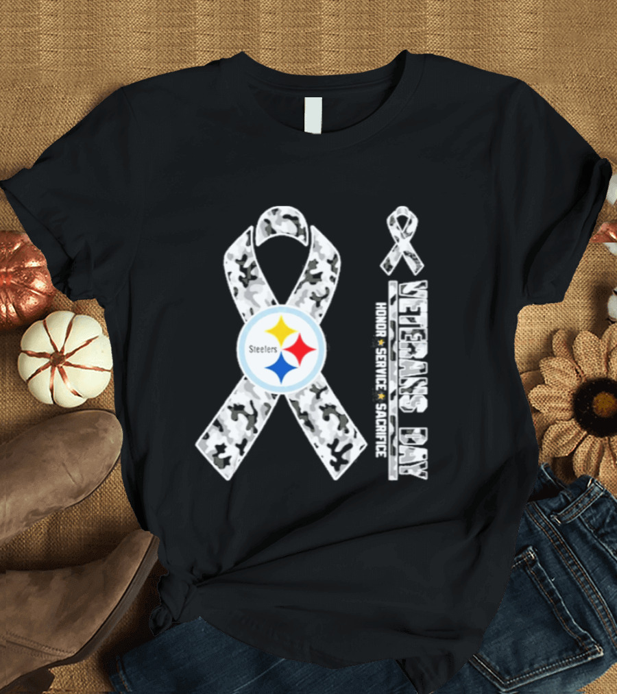 Pittsburgh Steelers Veterans Day 2026 Camouflage Ribbon Honor Service Sacrifice T-Shirt