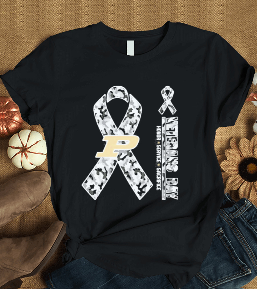 Purdue Boilermakers Veterans Day 2026 Camouflage Ribbon Honor Service Sacrifice T-Shirt