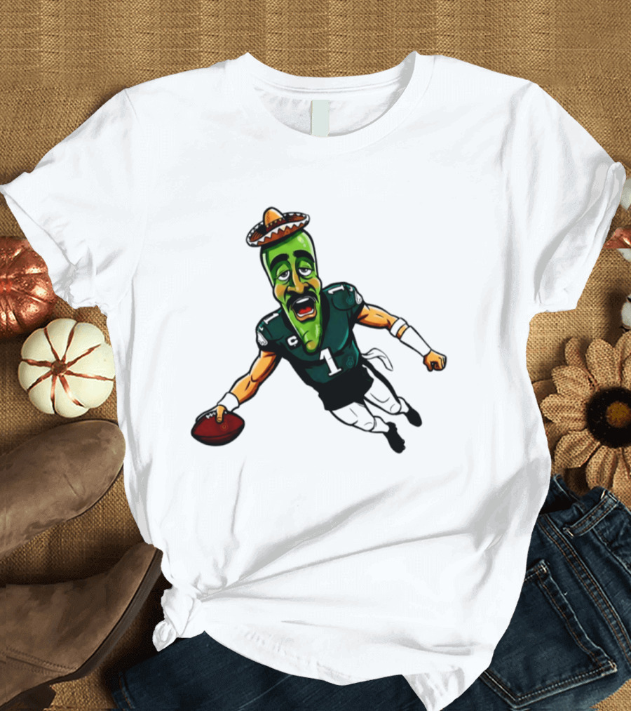 Jalen Hurts Jalapeno Philadelphia Eagles Cartoon Sombrero Football Player T-Shirt