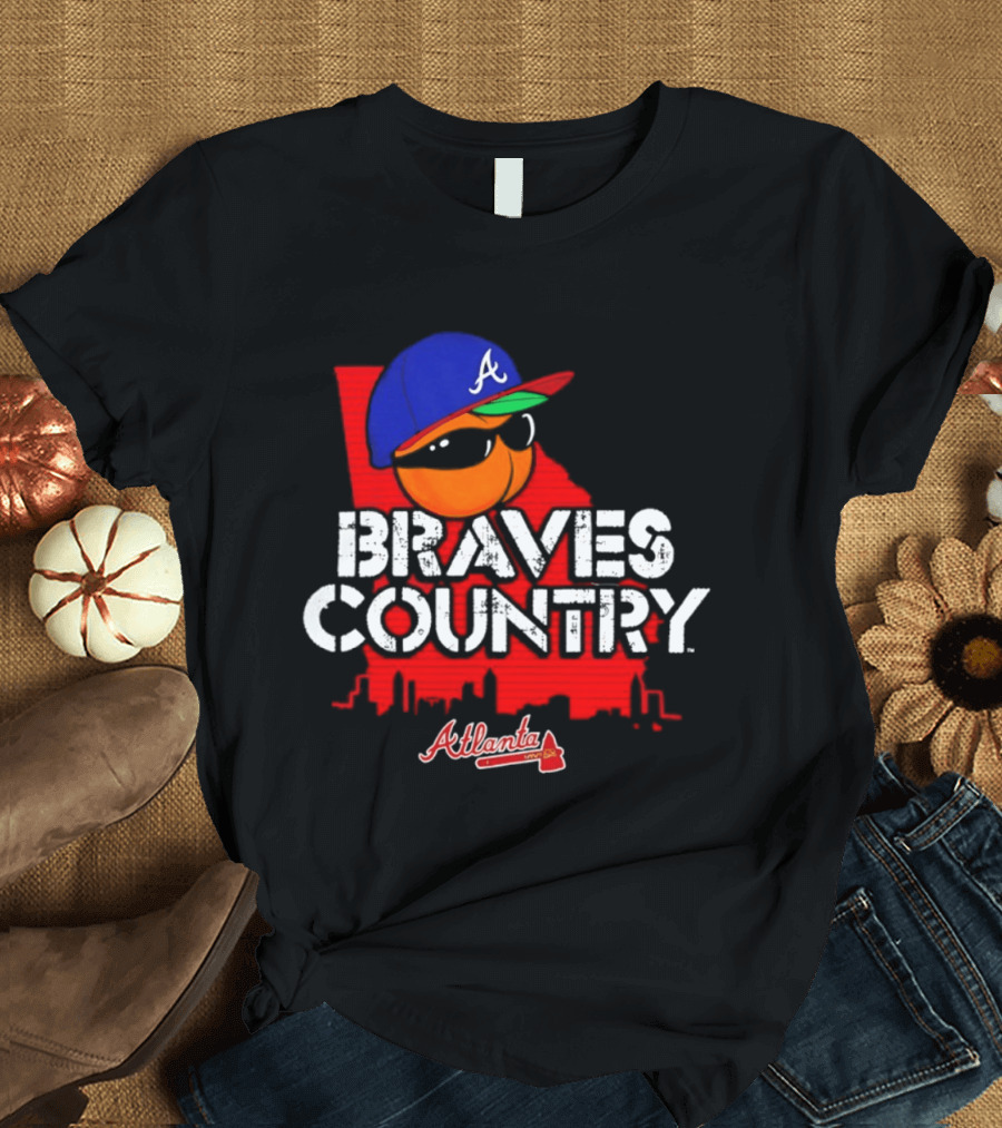 Braves Country Atlanta A Cap Sunglasses Georgia Map Red Skyline T-Shirt