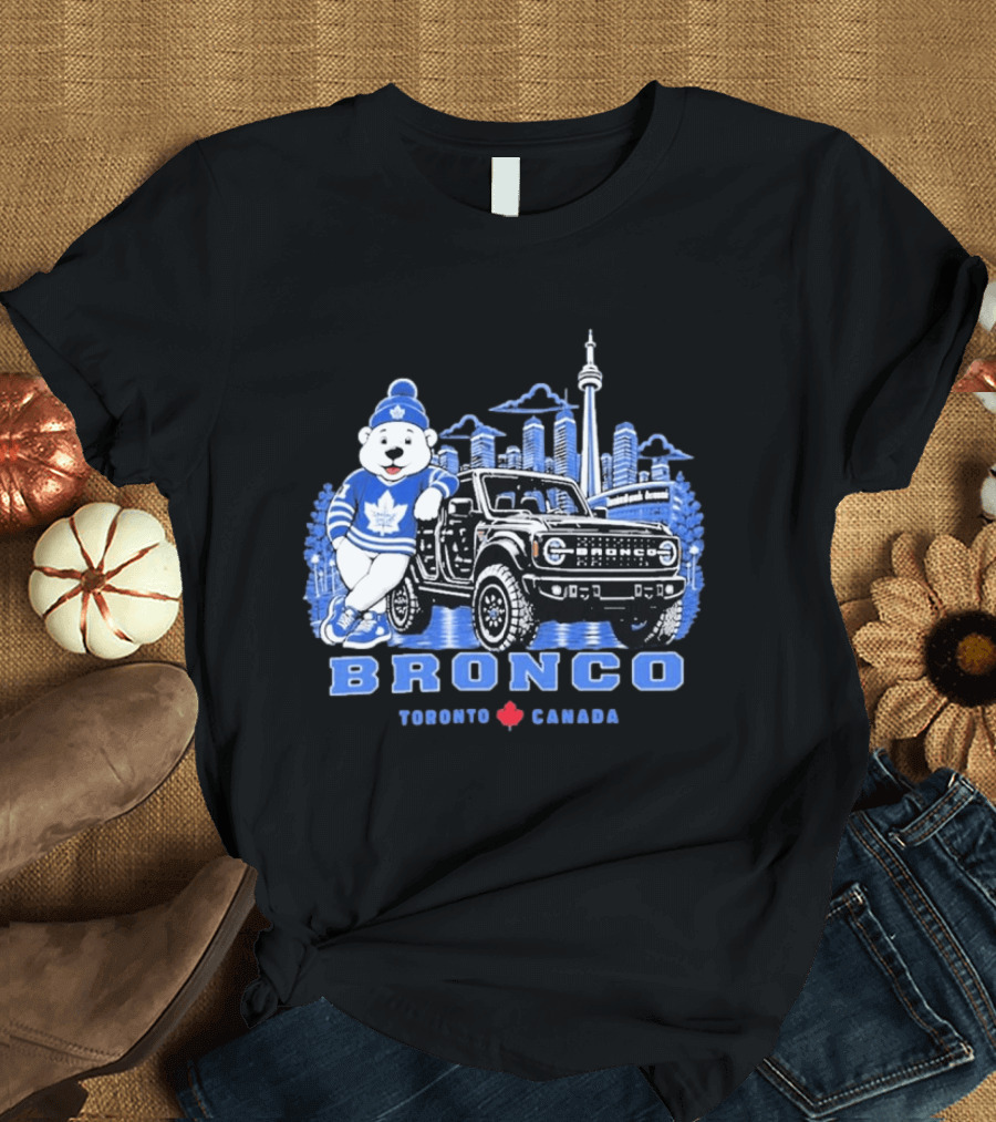 Bronco Toronto Canada Maple Leafs Bear Skyline Winter T-Shirt