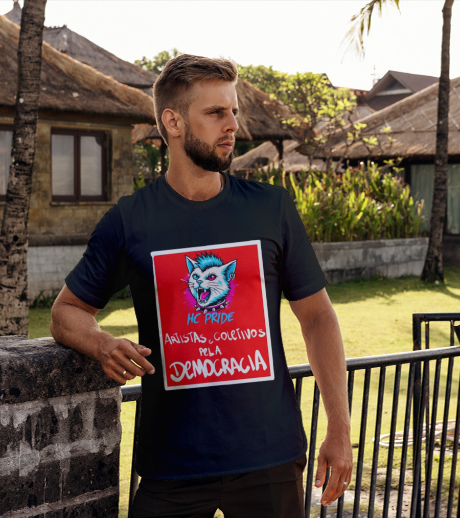 HC Pride Cat Rock Artistas E Coletivos Pela Democracia T-Shirt