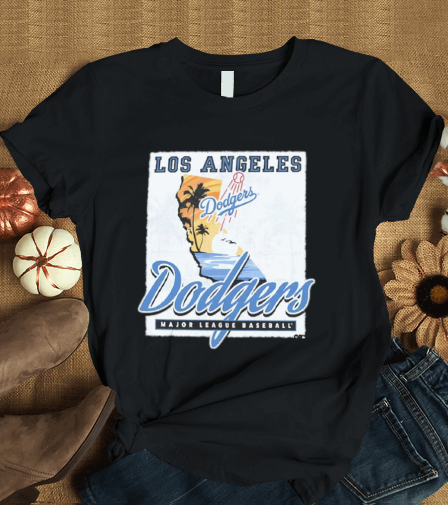 Los Angeles Dodgers Major League Baseball California Map Dodgers T-Shirt