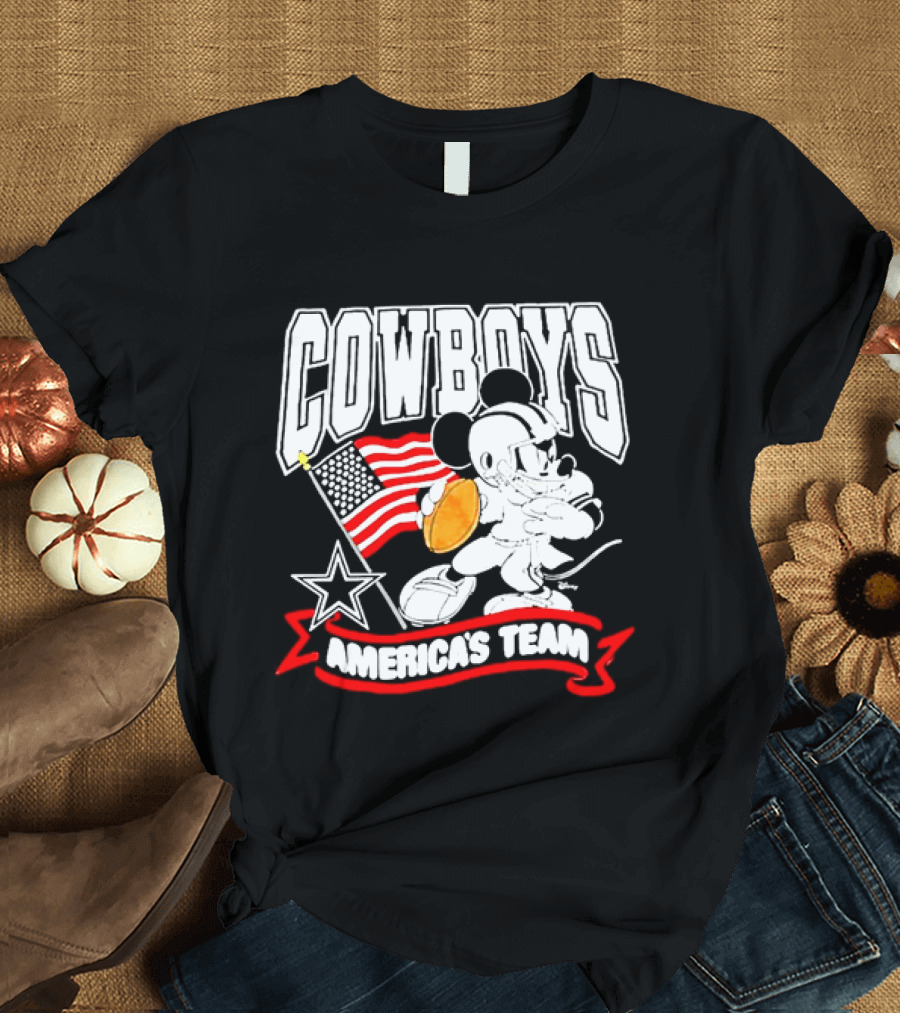 Cowboys Mickey Mouse Americans Team Flag Football T-Shirt