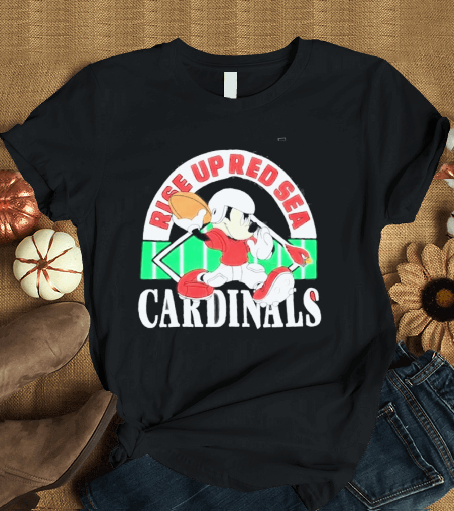 Rise Up Red Sea Cardinals Mickey Mouse Football Team Spirit T-Shirt