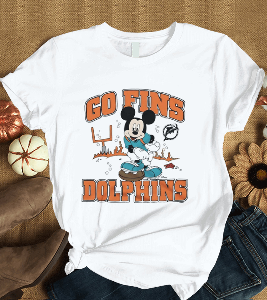 Go Fins Dolphins Mickey Mouse X Miami Dolphins Football 2026 T-Shirt