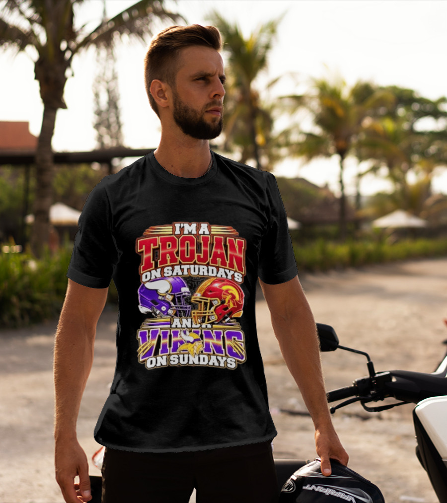 I'm A Trojan On Saturdays And A Vikings On Sundays Helmet T-Shirt