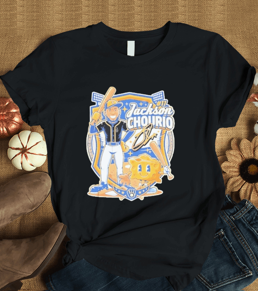 Milwaukee Brewers Jackson Chourio 11 Cartoon Cheese T-Shirt