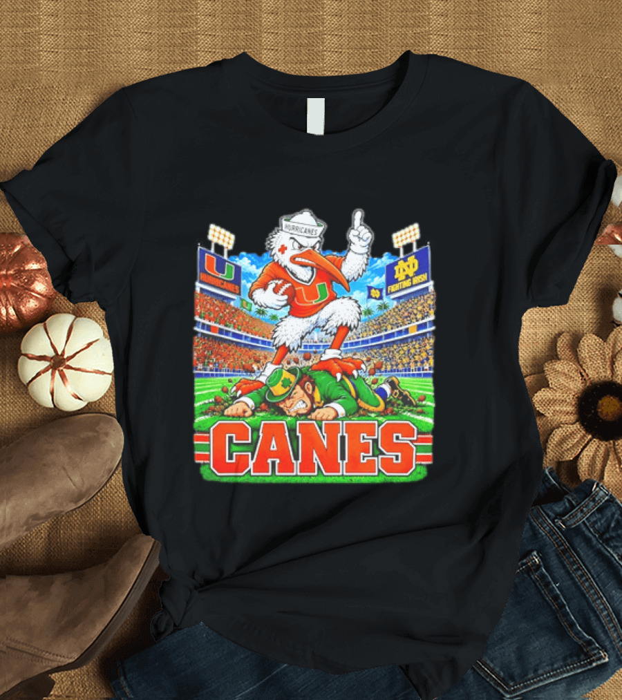 Miami Hurricanes Canes Vs Notre Dame Fighting Irish 2026 Victory Scene T-Shirt