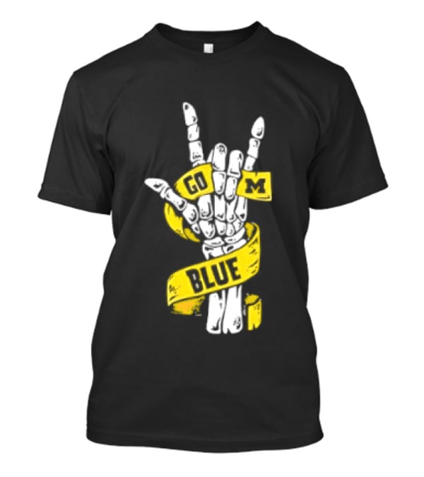 Michigan Wolverines Go Blue Skeleton Hand ILY Gesture T-Shirt