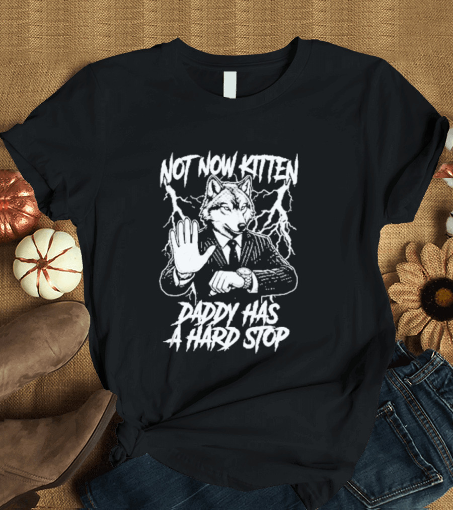 Not Now Kitten Daddy Has A Hard Stop Wolf Iconic Wolf In Suit T-Shirt