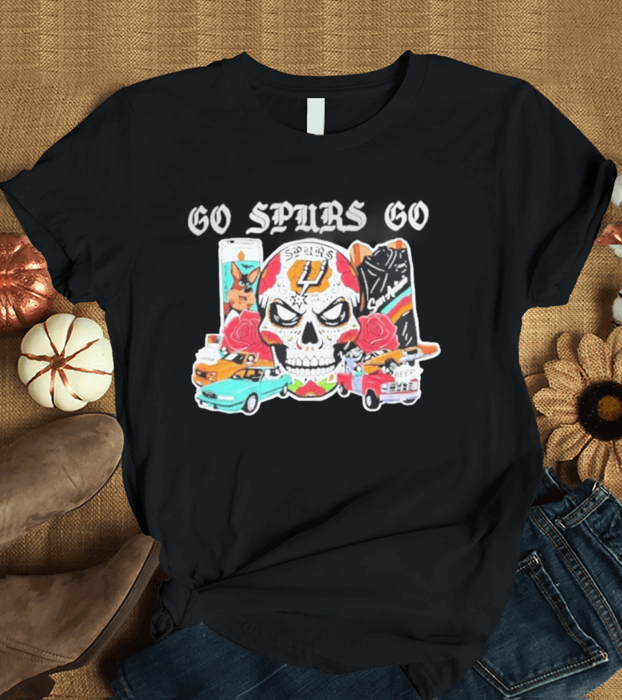San Antonio Spurs Skull Beep Halloween Rose Cars Spurs 4 San Antonio T-Shirt