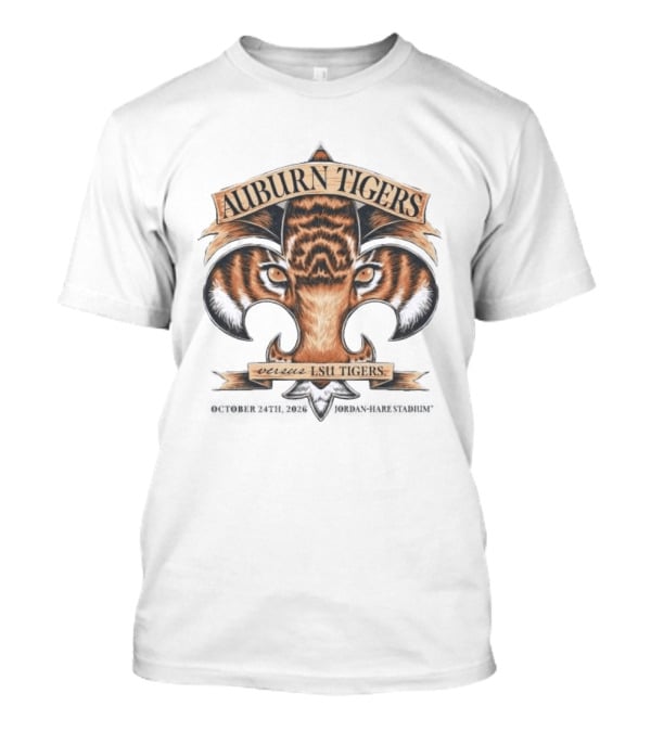 Auburn Tigers Vs LSU Tigers Football Oct 24th 2026 Jordan Hare Stadium Gameday Fleur De Lis Tiger T-Shirt