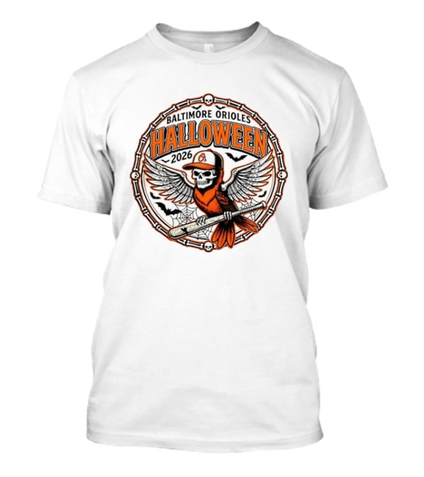 Baltimore Orioles Halloween 2026 Skeleton Bird Bat Wings T-Shirt
