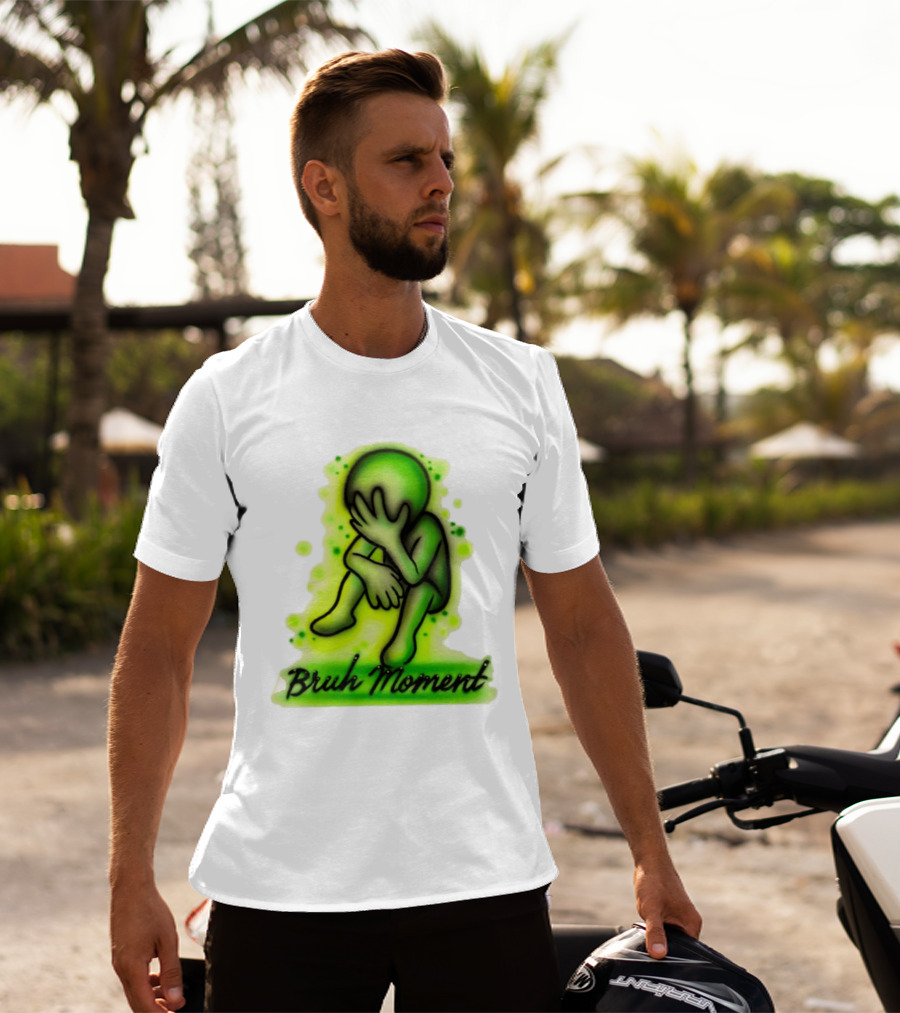 Bruh Moment Facepalm Green Airbrush Sitting Figure T-Shirt