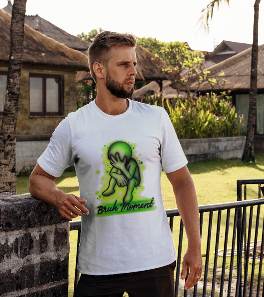 Bruh Moment Facepalm Green Airbrush Sitting Figure T-Shirt