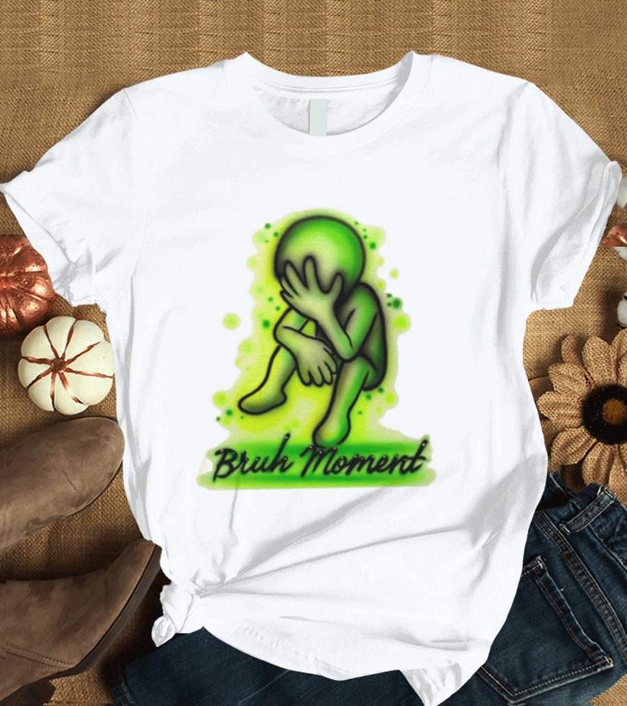 Bruh Moment Facepalm Green Airbrush Sitting Figure T-Shirt