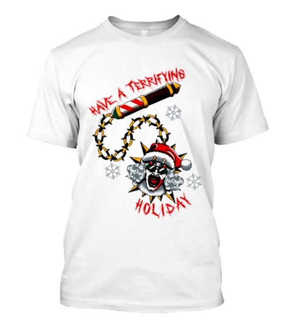 Terrifying Holiday Santa Clown With Spiked Barber Pole Chain T-Shirt