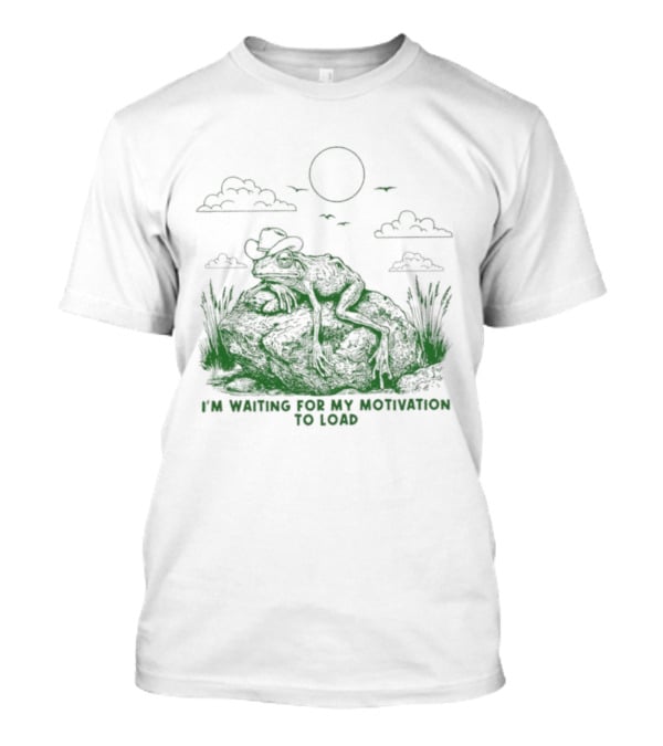 I'm Waiting For My Motivation To Load Cowboy Frog Sun Clouds T-Shirt