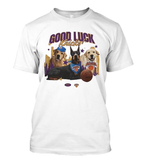 Good Luck Knicks NY Basketball Dogs With Skyline And Stars T-Shirt