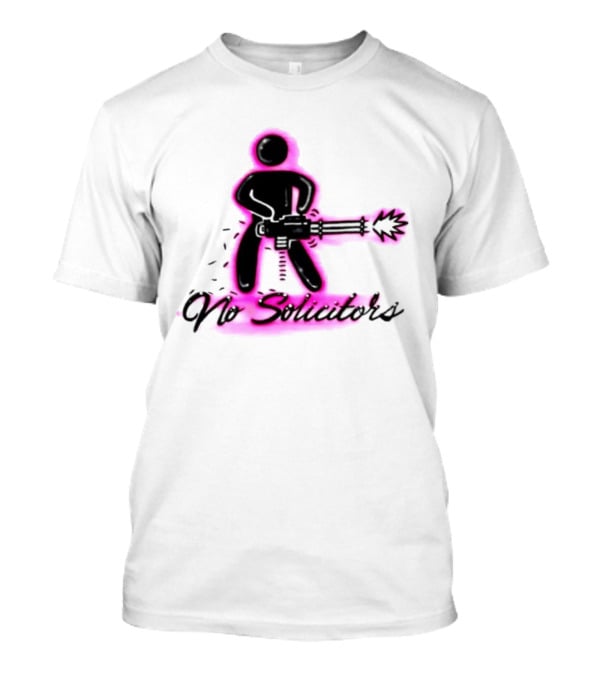 No Solicitors Stick Figure Minigun Comic T-Shirt