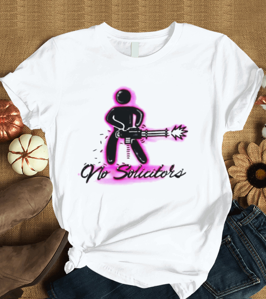 No Solicitors Stick Figure Minigun Comic T-Shirt