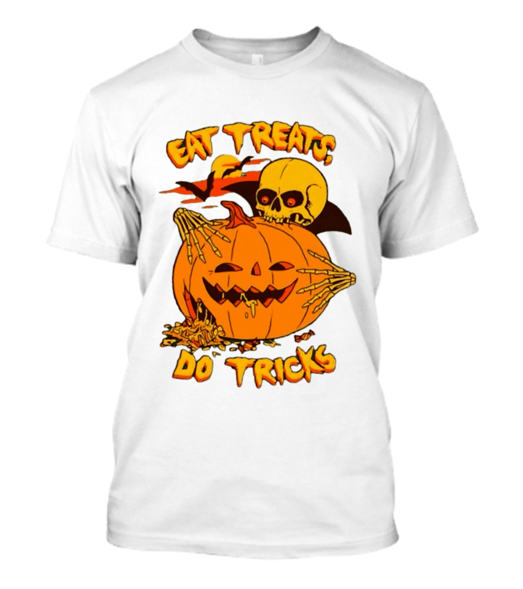 Eat Treats Do Tricks Skeleton And Pumpkin Halloween 2026 T-Shirt