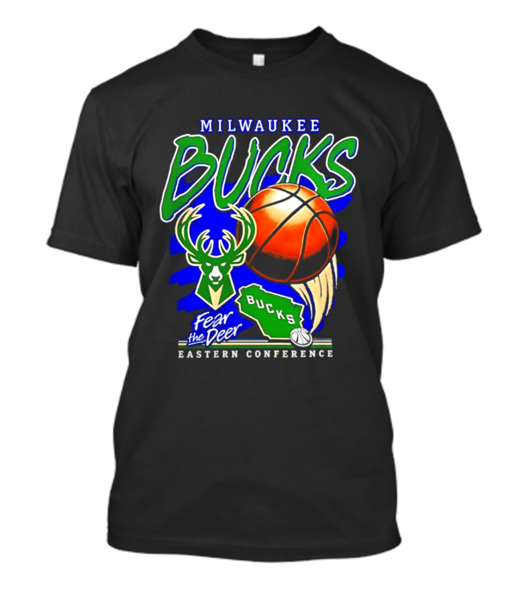 Milwaukee Bucks Fear The Deer Basketball Eastern Conference Wisconsin Map T-Shirt