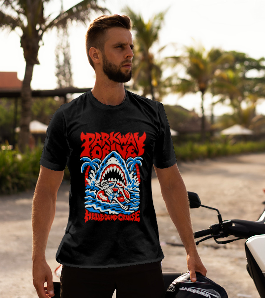 Parkway Drive Hellbound Cruise 2026 Metalcore Shark Palm Trees T-Shirt