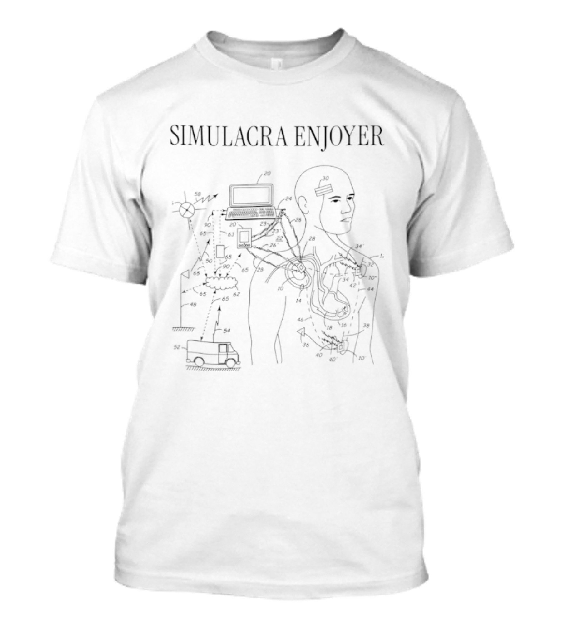 Simulacra Enjoyer Cybernetic Diagram Technology Illustrative Anatomy T-Shirt