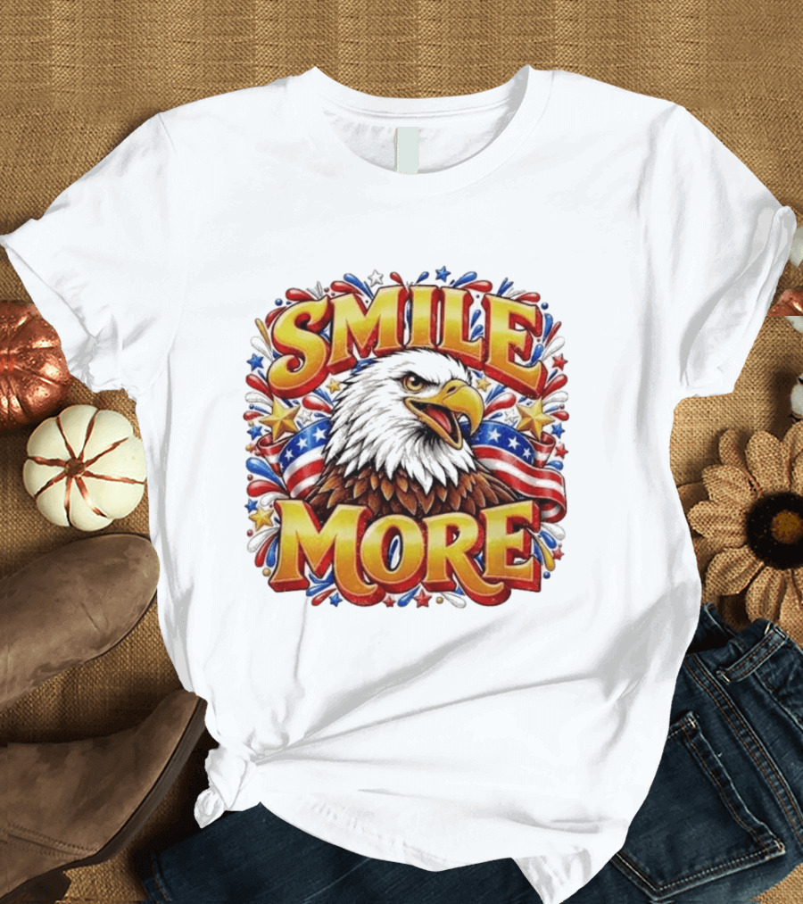 Smile More American Eagle Patriotic Stars And Stripes T-Shirt