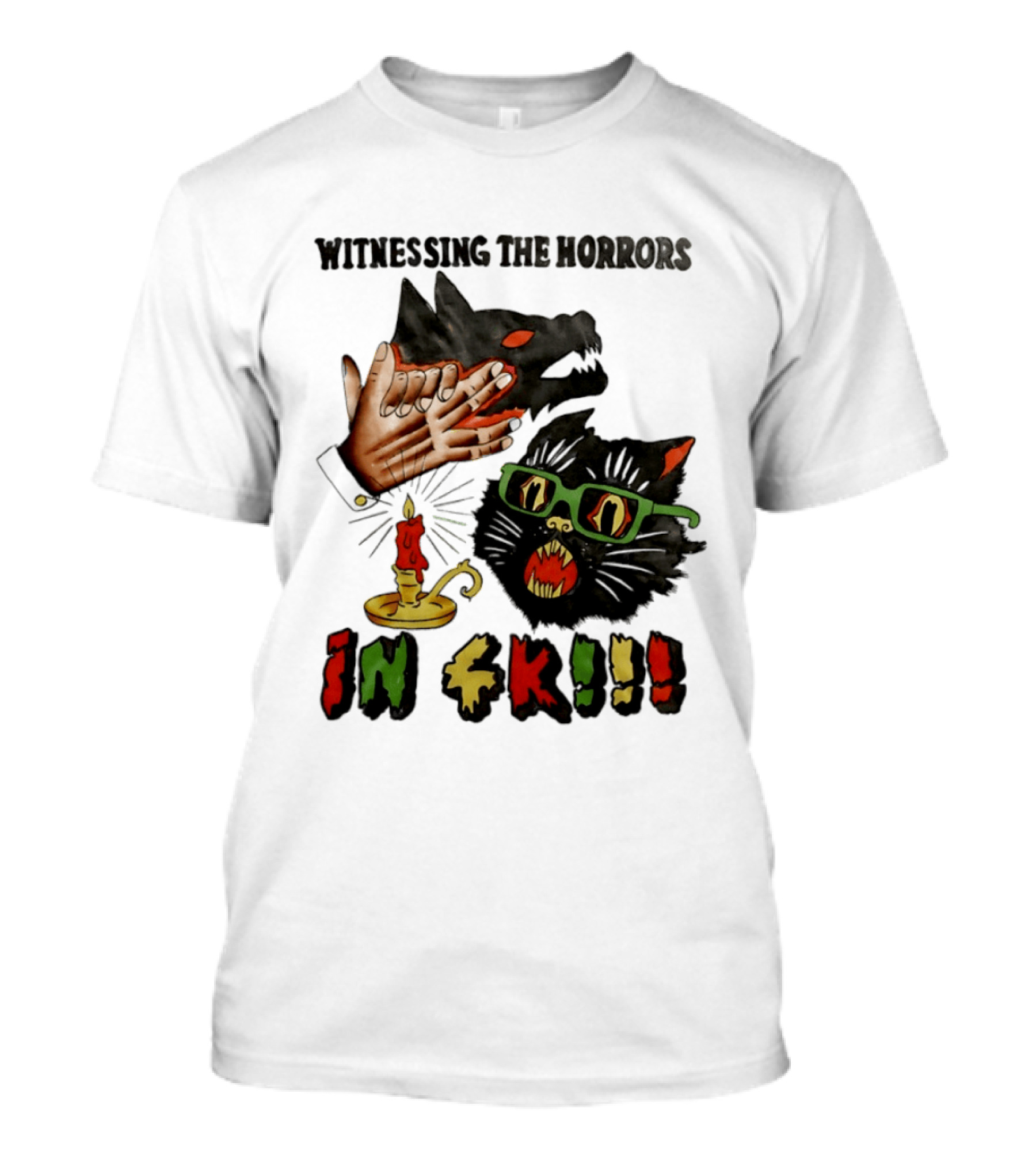 Witnessing The Horrors Horror Cat Candle In 4K T-Shirt