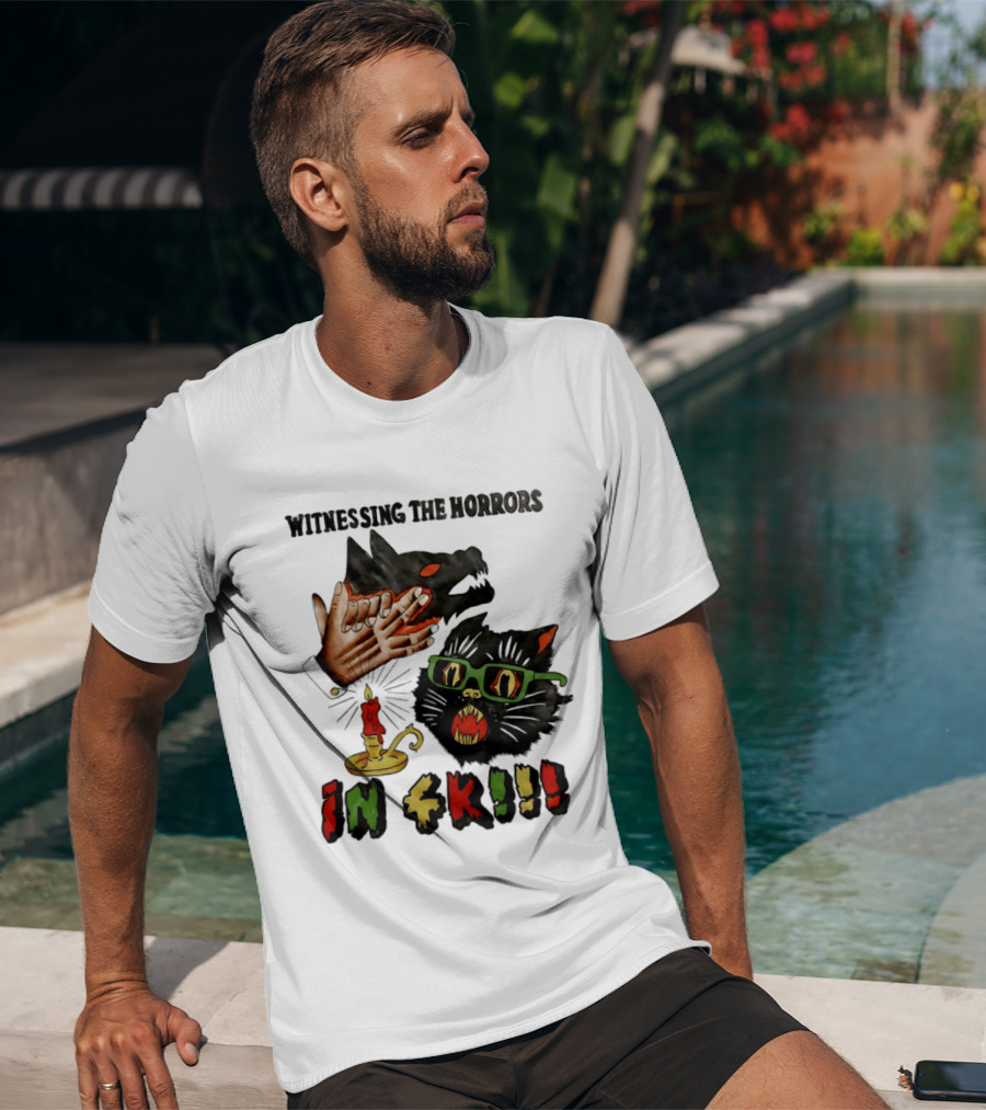 Witnessing The Horrors Horror Cat Candle In 4K T-Shirt