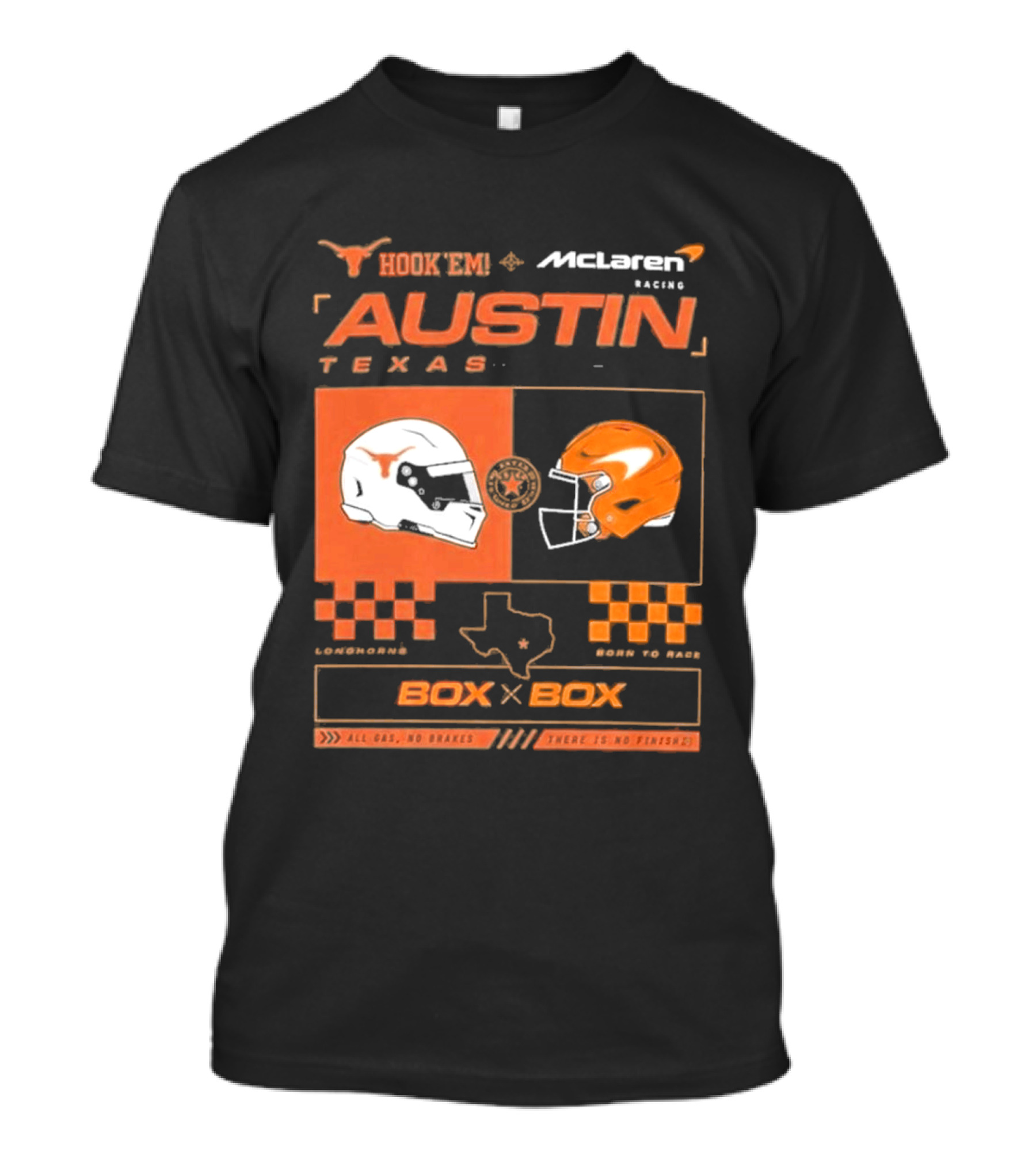 Hook 'Em McLaren Racing Austin Texas Head To Head Box X Box T-Shirt