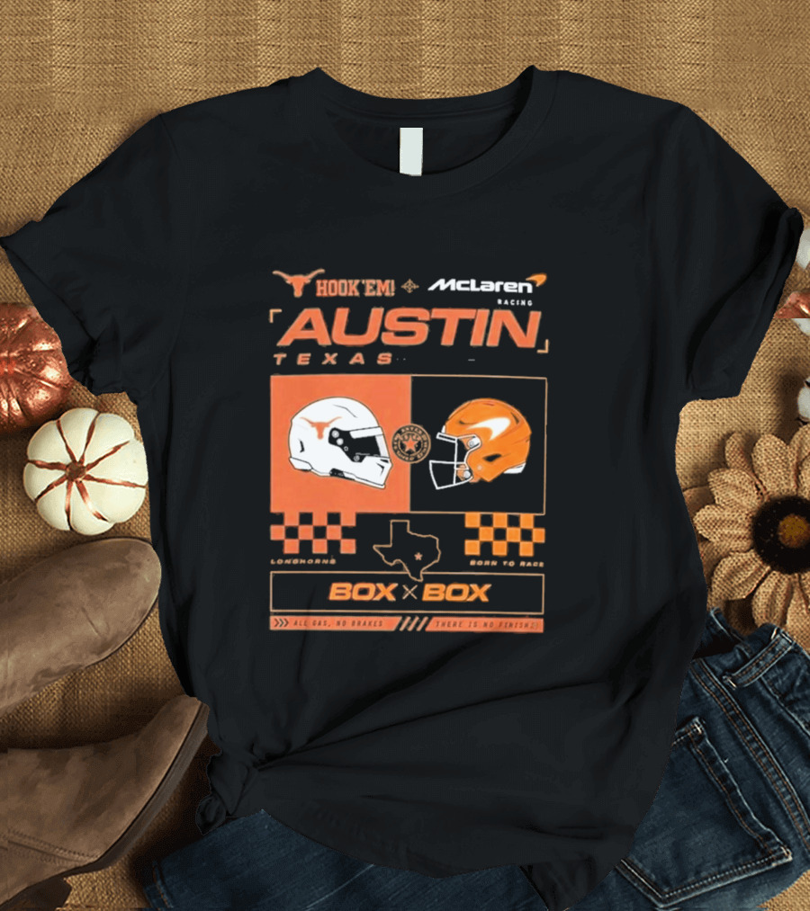 Hook 'Em McLaren Racing Austin Texas Head To Head Box X Box T-Shirt