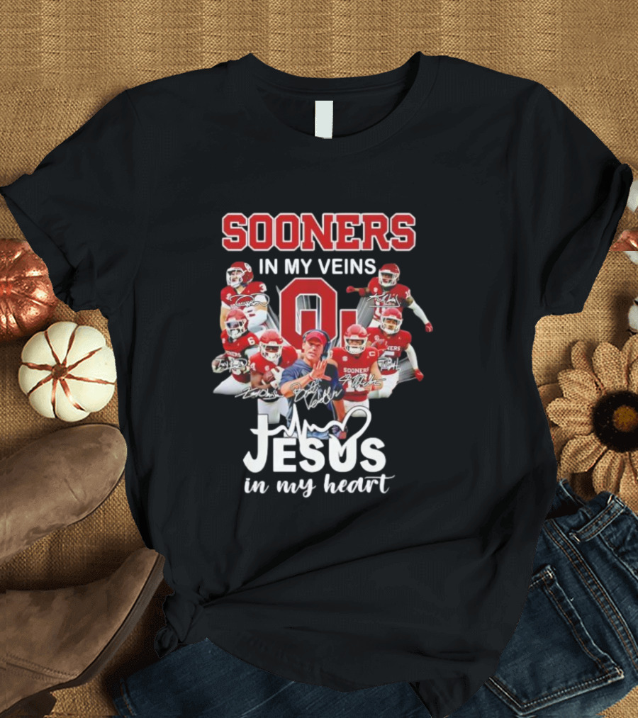 Oklahoma Sooners In My Veins Jesus In My Heart Football Team Spirit T-Shirt