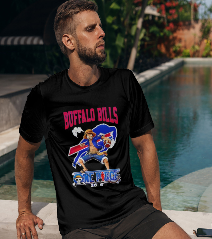 Buffalo Bills One Piece Crossover 2026 Featuring Luffy Football T-Shirt