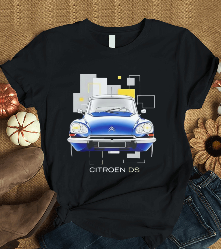 Citroën DS Classic Car Blue Front View Vintage Design T-Shirt