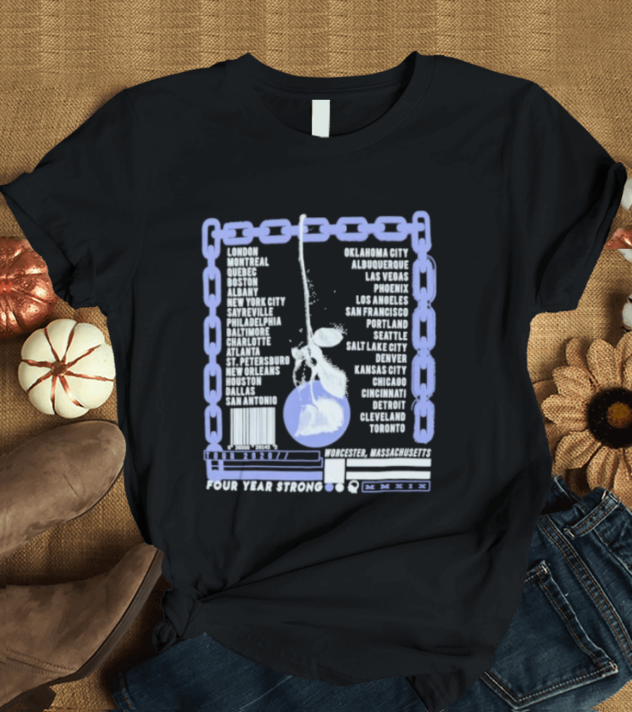 Four Year Strong Chain Tour 2020 Dates With Cherry Graphic And Cities List T-Shirt