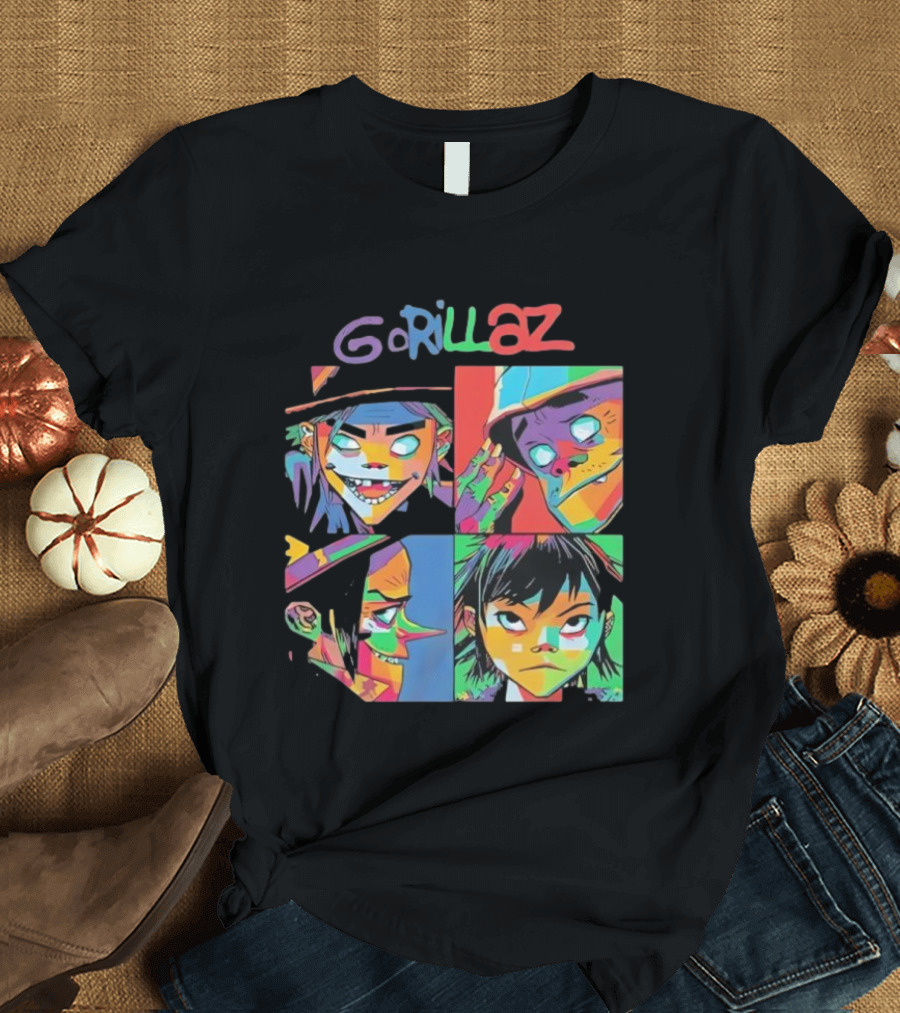Gorillaz 2D Murdoc Niccals Noodle Russel Hobbs Members Portrait T-Shirt