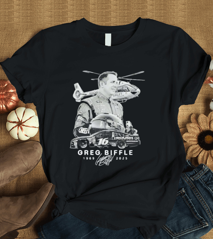 Greg Biffle NASCAR Legend 1969 2026 Memorial Helicopter Pilot Rescue Airlift 16 Roush Fenway Tribute T-Shirt