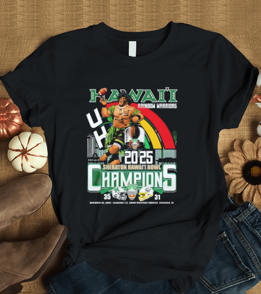 Hawaii Rainbow Warriors 2025 Sheraton Hawai’i Bowl Champions Football Ichts T-Shirt