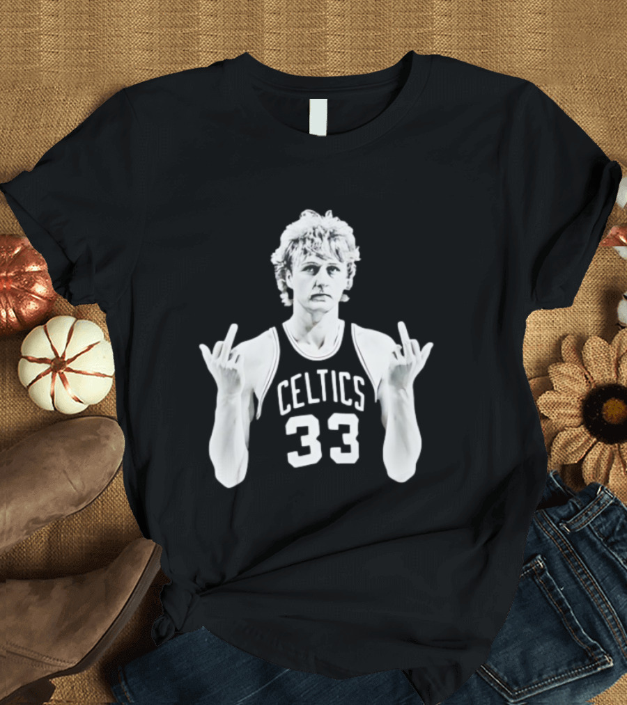 Larry Bird Celtics 33 Middle Finger Retro 90s Basketball Icon T-Shirt