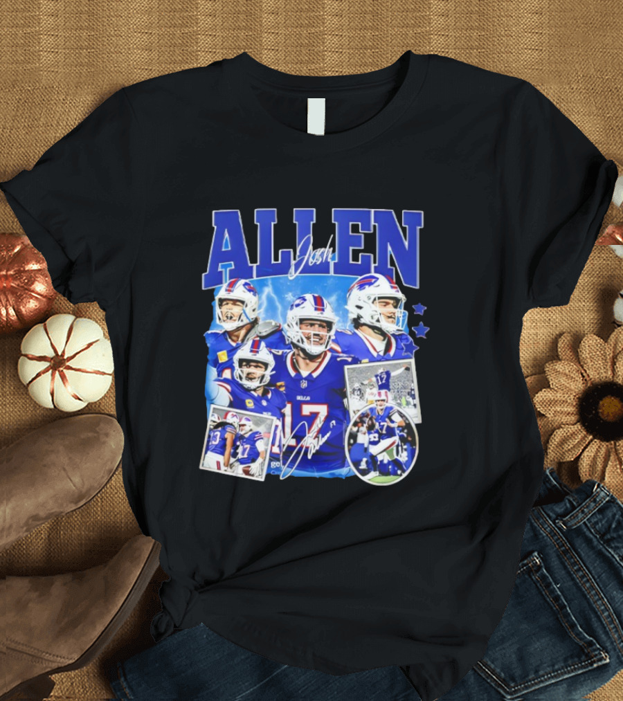 Josh Allen Buffalo Bills NFL Quarterback Signature Collage T-Shirt