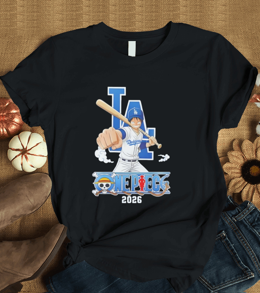 Los Angeles Dodgers One Piece Crossover 2026 Collaboration Luffy Baseball Theme T-Shirt