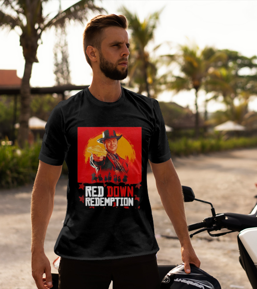 Red Down Redemption Cowboy Parody Toast Fun Graphic T-Shirt