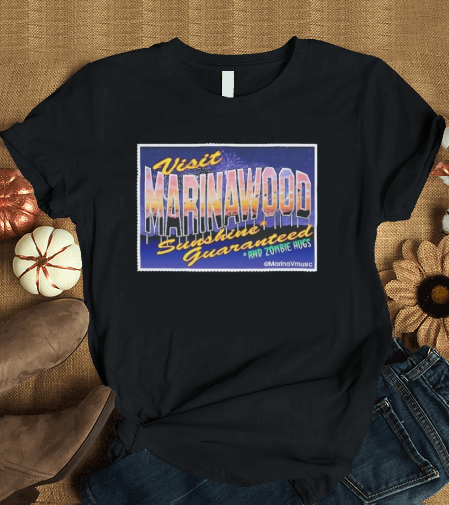 Visit Marinawood Sunshine Guaranteed And Zombie Hugs T-Shirt