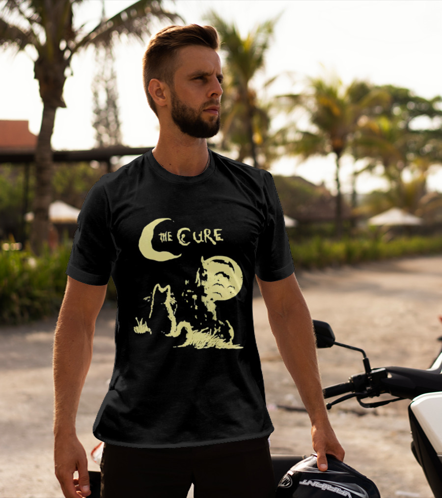 The Cure Cat Gothic Vintage Moonlit Night Scene T-Shirt